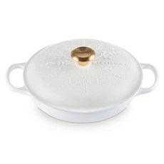 LE CREUSET 典藏淺底鐵鍋 金頭 冬日雪花 棉花白, 1個, 26cm