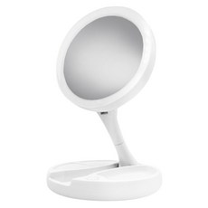 HUKUKU 福可 LED 10倍放大雙面折疊化妝鏡 圓, 白色