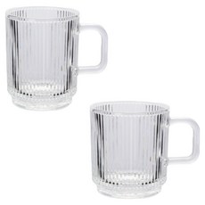 잇어스홈 플리츠 핸들 유리컵 340ml, 투명, 2개
