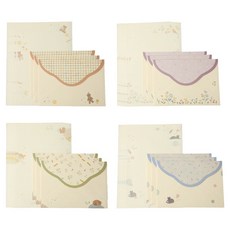 KHOKURI 感性插畫信封 4款 x 3p + 信紙 4款 x 6p 套組 6W0258, 1套, 混合顏色