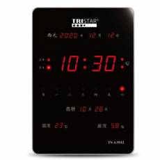 TRISTAR 三星牌 直式 LED 數位萬年曆語音整點報時掛鐘 TS-A3043, 黑色