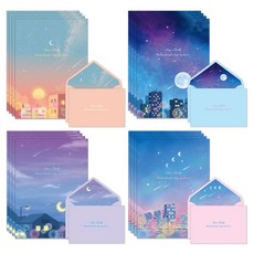 마음담아 감성 네온 클라우드 편지지 4종 x 4p + 봉투 4종 x 2p 세트, 파스텔 밤, 밤하늘, 해질녘, 보라빛 밤, 1세트