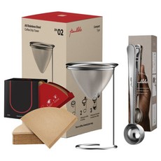 폴롭스 올인원 커피 스텐 드립타워 세트 300ml, 1세트, 드립타워 컴팩트형 + 필터V드립형 50p + 클립앤스푼