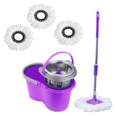 新錸家居 S-Mop 可分離脫水籃旋轉拖把組 懸浮款 1桿1桶4布 紫色, 1套