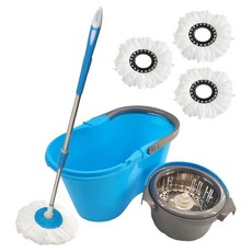 新錸家居 S-Mop 可分離脫水籃旋轉拖把組 懸浮款 1桿1桶4布 藍色, 1套