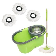新錸家居 S-Mop 可分離脫水籃旋轉拖把組 懸浮款 1桿1桶4布 綠色, 1套