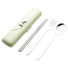 DeLi Life 德利生活 蝴蝶結不鏽鋼餐具, 牛油果綠色, 1套, 筷子 + 湯匙 + 叉子 + 外盒