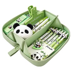 ARTJOY 透明口袋3層開放式大容量鉛筆盒, 綠色, 1個