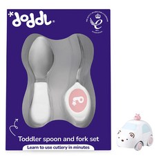 doddL 人體工學秒拾餐具2件組 附角落生物迴力車 款式隨機, 乾燥玫瑰, 1個, 湯匙 + 刀叉