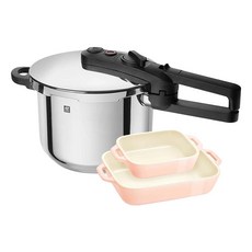 ZWILLING 雙人 EcoQuick II 壓力鍋22cm + 馬卡龍長方型陶瓷烤盤2件組, 銀色, 1套, 6L
