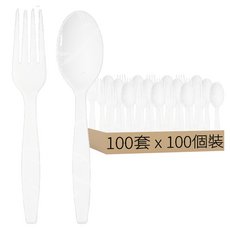 judong 免洗餐具組合包 西餐叉 + 西餐匙 + 餐巾紙 RD-07 白色, 100套, 100個裝