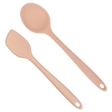 momobin 矽膠副食品調理工具2件組, 赤陶玫瑰, 1套, 刮刀 S + 多功能匙 L