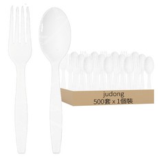 judong PP 西餐叉 + 西餐匙 + 餐巾紙組合包 RD-07 白色, 500套, 1個裝