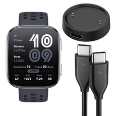 스페이스쉴드 스마트워치 호환 2핀 USB-C 라운드 크래들 충전 케이블 1m, 블랙, 1개