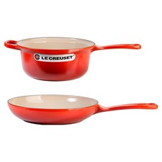 LE CREUSET 2合1多功能琺瑯鍋具2件組, 櫻桃, 1個, 醬汁鍋(38.4 x 22 cm), 平底鍋(35 x 22 cm)