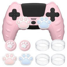SPACE SHIELD Sony PlayStation PS5 DualSense 相容 馬卡龍色系 矽膠保護套 + 搖桿帽套組, 粉紅色, 1套, 單一商品