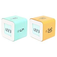 mooas 多功能方塊時鐘計時器2件套組, 黃色, 薄荷綠, 1套