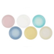 LE CREUSET 雪酪系列 圓盤6件組 18cm, 海岸藍 + 薄荷綠 + 雪紡粉 + 艾莉絲黃 + 沙丘白 + 棉花白, 1套, 6件組圓盤