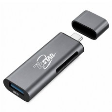 TcSTAR 迪士達 TYPE-C 轉SD TF讀卡 + USB 3.0鋁合金轉接器, 灰色, 1, TYC-MF002