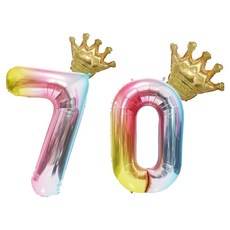 아디코 레인보우 숫자풍선 + 생일 왕관 파티풍선 세트 70, 혼합색상, 1세트