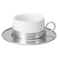 Etoile Pewter 經典茶杯杯碟組 250ml, 白色, 1套