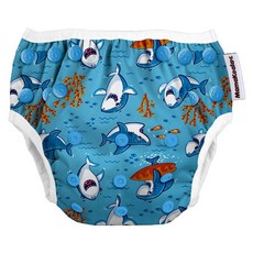 mama koala 嬰幼童調節式游泳尿布 可愛鯊魚, 1個裝, S(3.6~9kg)
