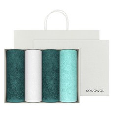 Songwol 松月 Elive 飯店毛巾 220g 40支精梳棉 4入 + 禮盒 綠色系列 套裝 購物袋, 隨機出貨(毛巾), 1套
