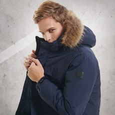 MARK Apparel 高級浣熊毛Wellon長版派克大衣 MK-4032, 海軍藍, 1個