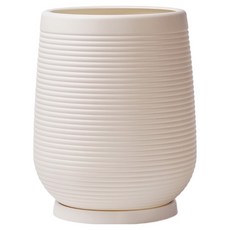 morningscent 波紋圓形花盆 + 託盤組 中型, 白色, 1套