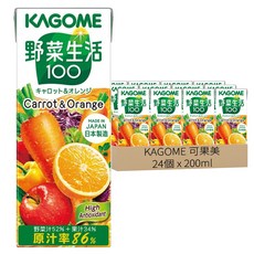 KAGOME 可果美 野菜生活100 胡蘿蔔與柳橙綜合蔬果汁, 24個, 200ml