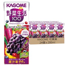 KAGOME 可果美 野菜生活100 胡蘿蔔與葡萄綜合, 24個, 200ml