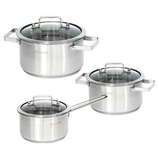 키친아트 인덕션 올가 스텐냄비 3종세트 3개, 스테인리스, 편수 18cm + 양수 20cm + 곰솥 26cm, 1세트