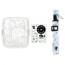 HYAN 海恩 適用於拍立得副廠水晶殼 相片袋閃粉殼 + 背帶 + 貼紙 mini13適用 透明色, 1套, CAI010