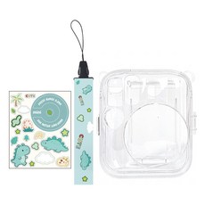 HYAN 海恩 副廠相片袋透明水晶殼 + 背帶 + 貼紙 拍立得mini13適用 綠色, 1套, CAI011