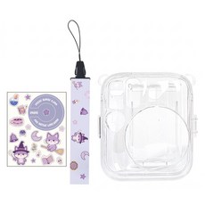 HYAN 海恩 副廠相片袋透明水晶殼 + 背帶 + 貼紙 拍立得mini13適用 紫色, 1套, CAI011