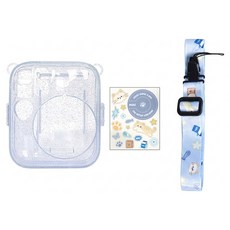 HYAN 海恩 適用於拍立得副廠水晶殼 相片袋閃粉殼 + 背帶 + 貼紙 mini13適用 海鹽藍, 1套, CAI010