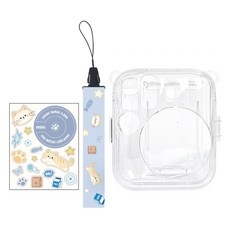 HYAN 海恩 副廠相片袋透明水晶殼 + 背帶 + 貼紙 拍立得mini13適用 藍色, 1套, CAI011