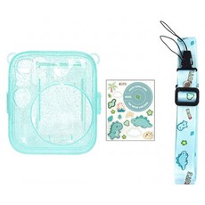 HYAN 海恩 適用於拍立得副廠水晶殼 相片袋閃粉殼 + 背帶 + 貼紙 mini13適用 蜜瓜綠, 1套, CAI010