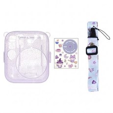 HYAN 海恩 適用於拍立得副廠水晶殼 相片袋閃粉殼 + 背帶 + 貼紙 mini13適用 香芋紫, 1套, CAI010