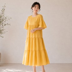 I Can Simple 孕婦寬鬆棉質層次中長洋裝