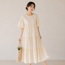 아이캔심플 임산부 루즈핏 코튼 티어드 미디 원피스