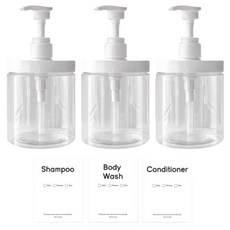 뉴앤룩 협력 와이드 욕실 샴푸 디스펜서 핸드워시 리필용기 500ml x 3p + 라벨스티커 3종 세트, 투명(리필용기), 1세트