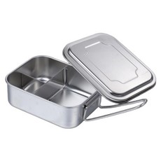 Couselect 食品級不銹鋼帶蓋飯盒/長方形便當盒/上班族學生蒸飯餐盒 大號 三格, 銀色, 1個