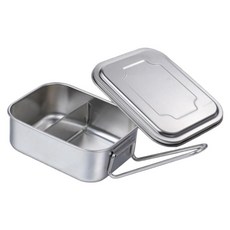 Couselect 食品級不銹鋼帶蓋飯盒/長方形便當盒/上班族學生蒸飯餐盒 大號 兩格, 銀色, 1個