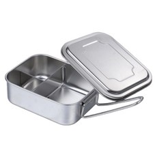 Couselect 食品級不銹鋼帶蓋飯盒/長方形便當盒/上班族學生蒸飯餐盒 中號 三格, 銀色, 1個