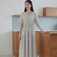 FOREVER 21 半拉鍊側邊抽繩長版連身裙 FTDBOP022, 淺灰色