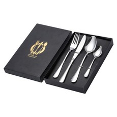 JOW BUY 蕉蕉購物 不鏽鋼餐具組4件組, 銀色, 1套, 成人湯匙 + 叉子 + 刀子 + 湯匙 + 餐具盒