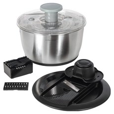 bella cuisine Easy Spin 不鏽鋼蔬菜脫水器 6L + 萬用切菜器 6件組, 混合顏色, 1套