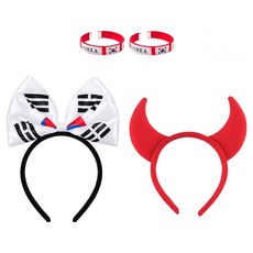 파티쇼 태극기 팔찌 2p + 악마머리띠 + 점보태극기머리띠 세트, 혼합색상, 1세트