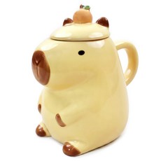 JOW BUY 蕉蕉購物 卡皮巴拉帶蓋陶瓷杯, 米色, 1個